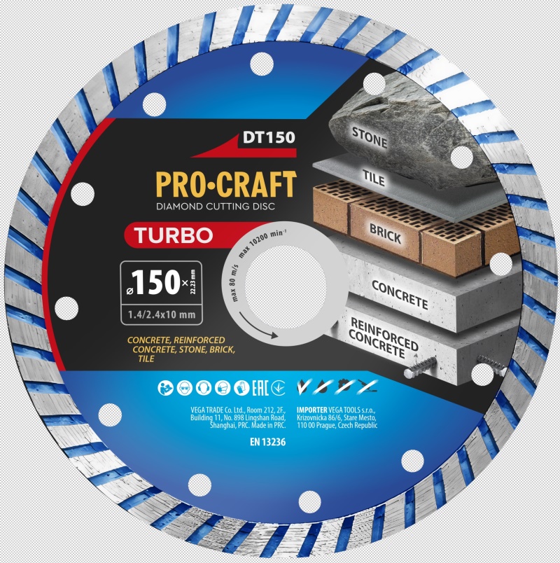 Diamantový řezný kotouč Turbo Procraft DT150