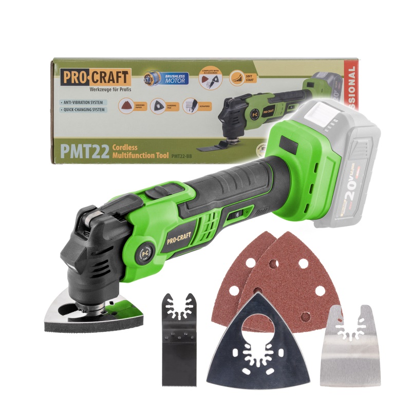 Aku multifunkční oscilační bruska Procraft PMT22bb (bez baterie a nabíječky)