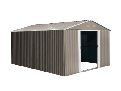 Riwall PRO RMSA 12x10 Brown - Zahradní domek kovový 3 x 3,7 m se sedlovou střechou hnědý