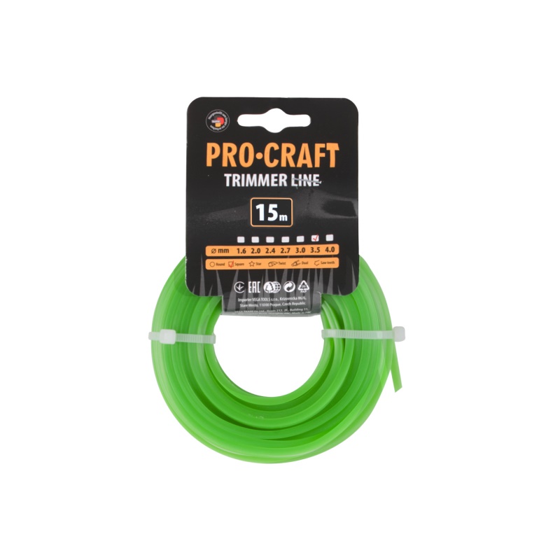 Struna žací  (3.5mm) (15m) čtverec PROCRAFT KV-3.5/15