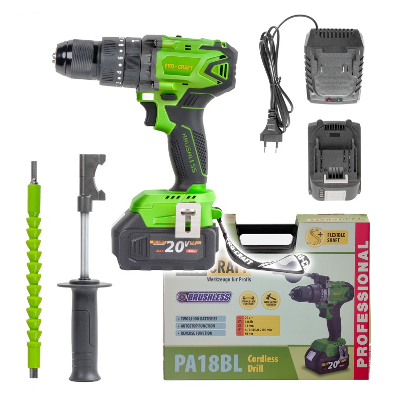 Aku vrtací šroubovák s příklepem Procraft PA18BL 1 baterie