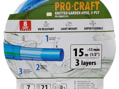 Modrá zahradní hadice Procraft PR-3KGH1315 3 vrstvy, 1/2" 15m