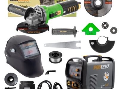 Sada svářecí poloautomatický invertor SPI-320 s úhlovou bruskou PW2450 + drát FW81 + kukla + magnet