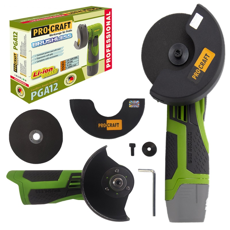 Aku mini úhlová bruska Procraft PGA12 (bez baterie a nabíječky), 76mm