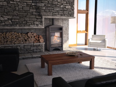 HS Flamingo BARMA 11/5 Bělený Dub ER - teplovodní krbová kamna s 5 kW výměníkem a el. regulací