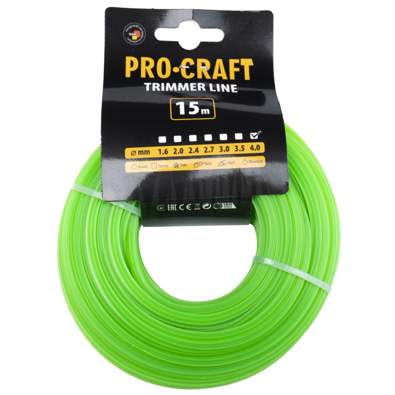 Struna žací (4mm) (15m) hvězda PROCRAFT ZI-4/15