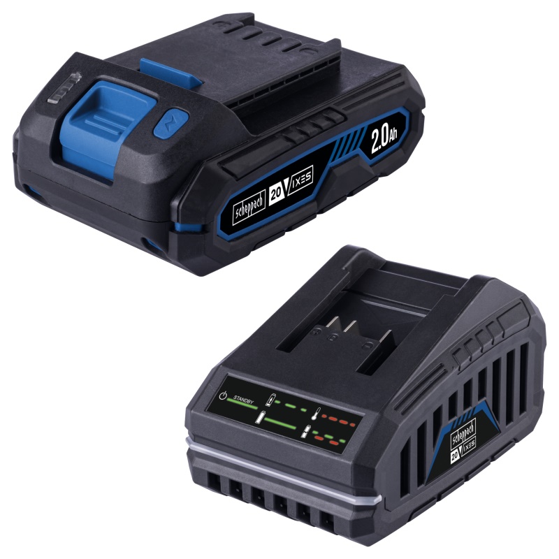 Scheppach SBSK2.0 - 20 V IXES set nabíječky 2,4 A a lithium-iontové baterie 2 Ah