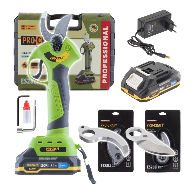 Sada aku nůžky na větve Procraft ES28Li + 2x náhradní čepele