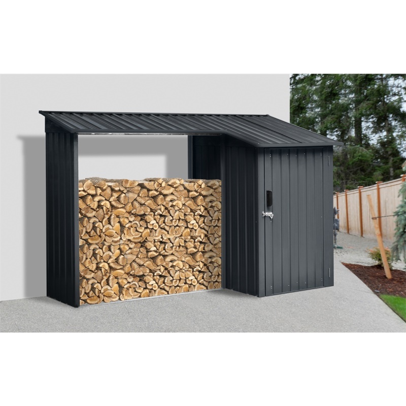 Riwall PRO RMWS 3x9 Anthracite - přístřešek na dřevo s kůlnou 2,7 x 1,6 m s pultovou střechou antracit