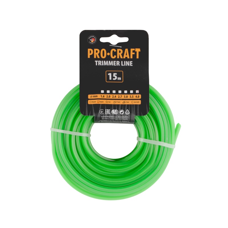 Struna žací  (4mm) (15m) čtverec PROCRAFT KV-4/15