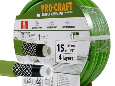 Zelená zahradní hadice Procraft PR-4GH1315 4 vrstvy, 1/2" 15 m