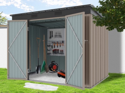 Riwall PRO RMSP 6x8 Brown - zahradní domek kovový 2,4 x 1,8 m s pultovou střechou hnědý