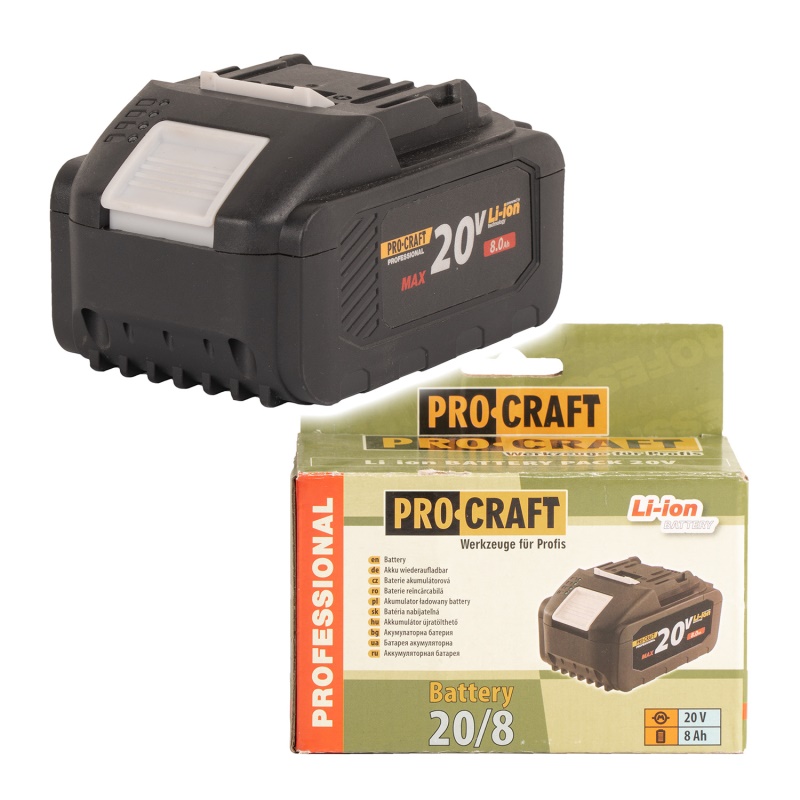 Baterie akumulátorová 20V Li-ion, 8000mAh Procraft 20/8