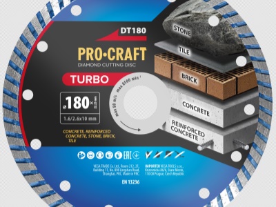 Diamantový řezný kotouč Turbo Procraft DT180