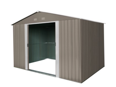 Riwall PRO RMSA 8x10 Brown - zahradní domek kovový 3 x 2,4 m se sedlovou střechou hnědý