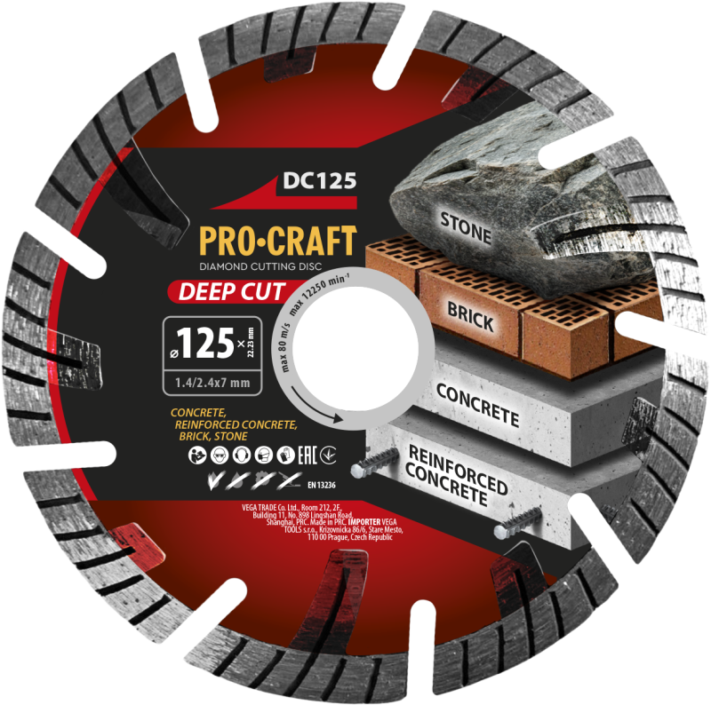 Diamantový řezný kotouč Deep Cut Procraft DC125