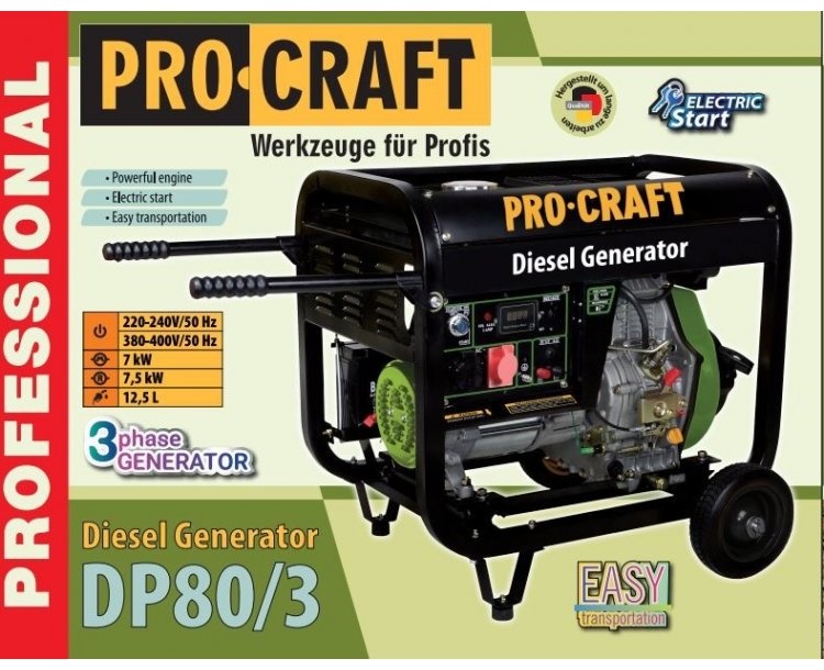 Dieselová elektrocentrála Procraft DP80/3