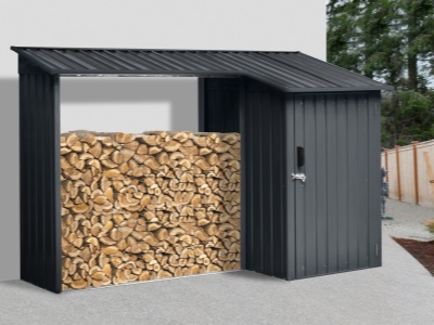 Riwall PRO RMWS 3x9 Anthracite - přístřešek na dřevo s kůlnou 2,7 x 1,6 m s pultovou střechou antracit