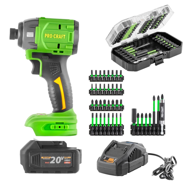 Aku rázový utahovák Procraft PS22bb + sada bitů IBS-41 + baterie a nabíječka