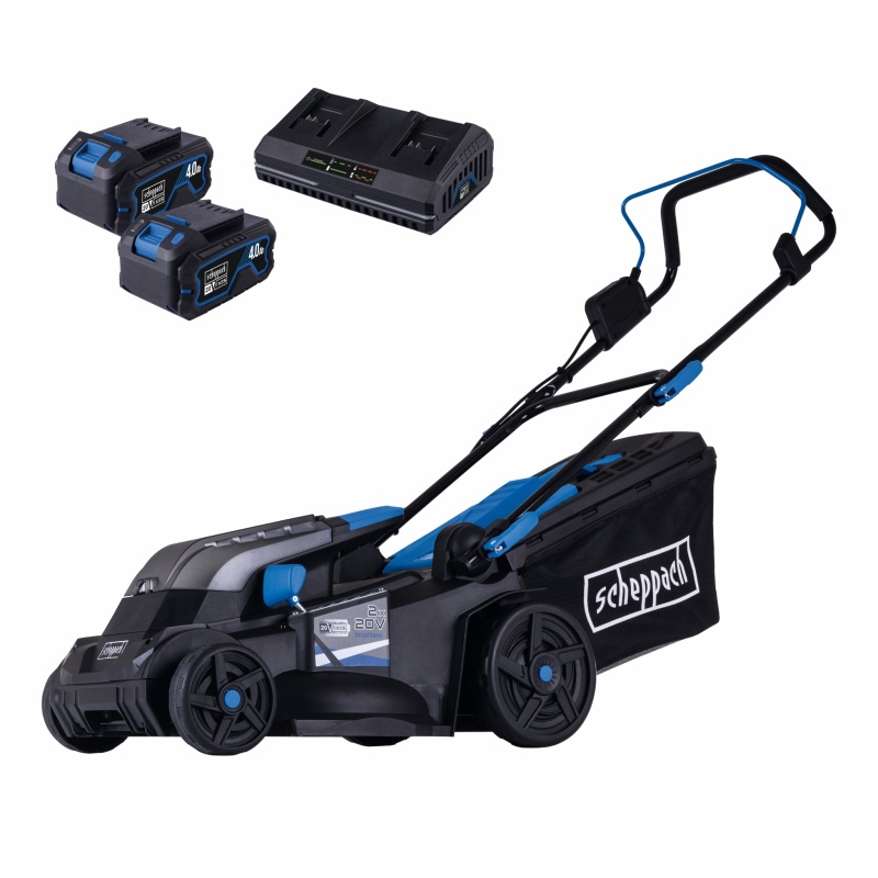 Scheppach BC-MP380-X-SET XL2 - 2x20 V IXES aku sekačka 4v1 s bezuhlíkovým motorem + 2x 4Ah baterie + duální nabíječka 4,5 A