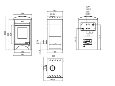 HS Flamingo BARMA 11 Bělený Dub - teplovzdušná krbová kamna