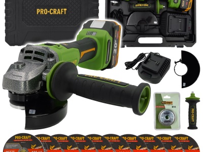 Aku úhlová bruska Procraft PWA220 + rychloupínací matice, 10x řezný kotouč CD125x1.0