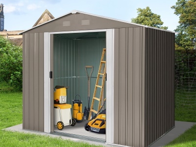 Riwall PRO RMSA 6x8 Brown - Zahradní domek kovový 2,4 x 1,7 m se sedlovou střechou hnědý