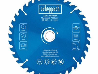 Scheppach Pilový kotouč TCT ( 210 x 30 x 2,4 mm, 36 Z ) - pro PL 75 / HS 81 S / HS 80 / HM 210 L