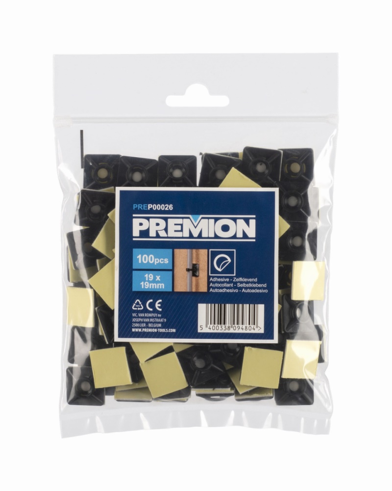 PREP00026 - Kabelová příchytka samolepící černá 19 x 19mm 100ks