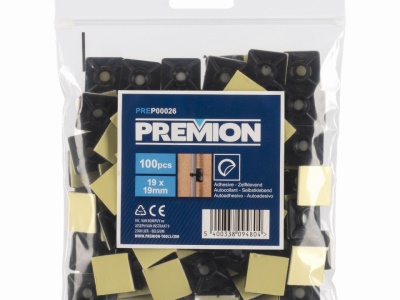 PREP00026 - Kabelová příchytka samolepící černá 19 x 19mm 100ks
