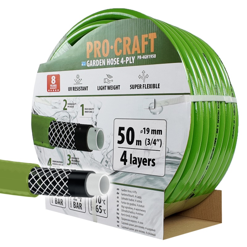 Zelená zahradní hadice Procraft PR-4GH1950 4 vrstvy, 3/4" 50 m