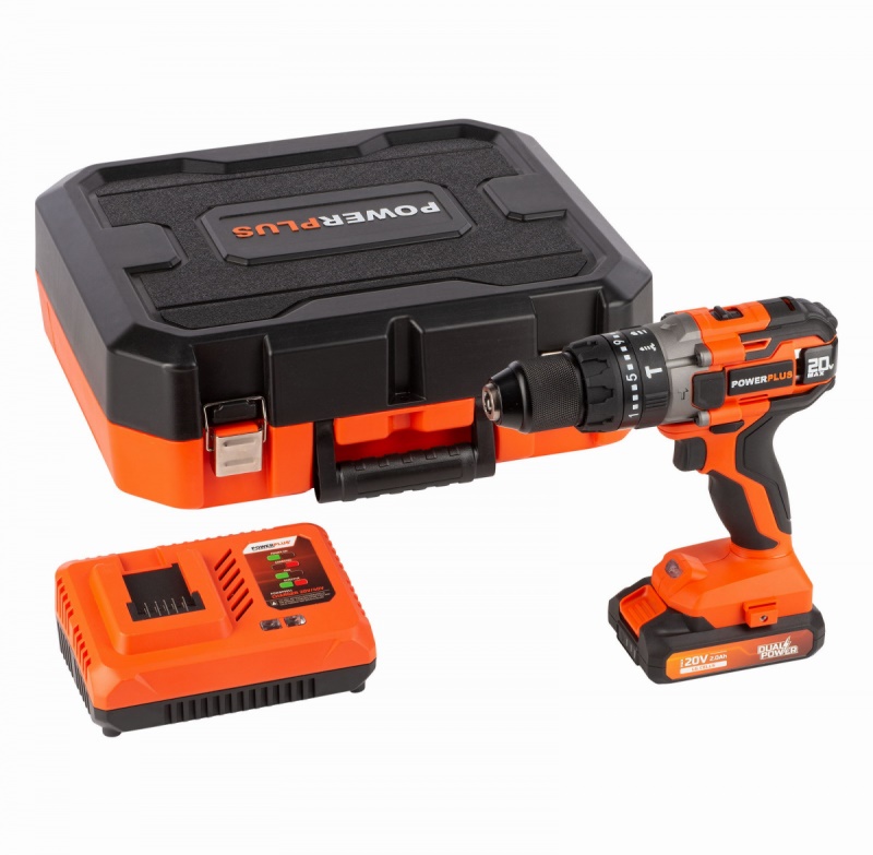 POWDP15210 - Aku šroubovák / vrtačka s příklepem 20V SET