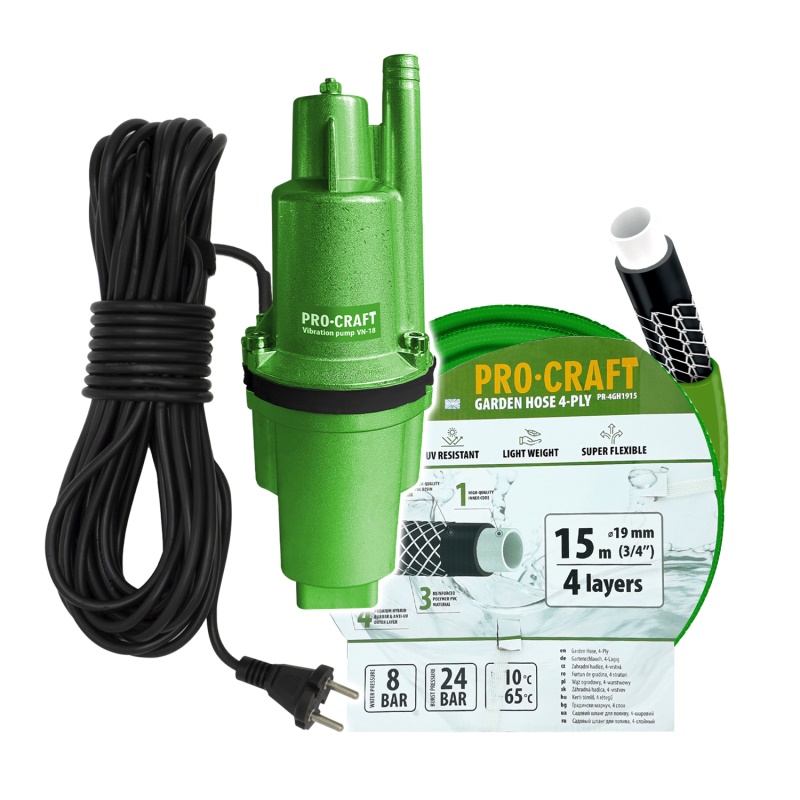 Vibrační čerpadlo Procraft VN-18 sada s hadicí 15m 3/4" PR-4GH1915
