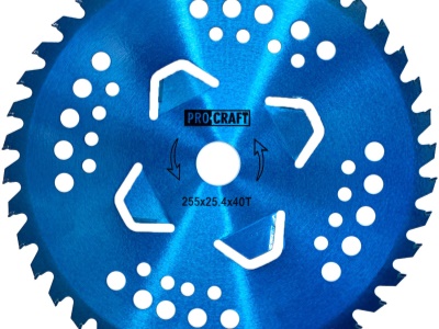 Nůž křovinořezu (kotouč) (D255*25.4) 40T karbid wolframu (blue) PROCRAFT