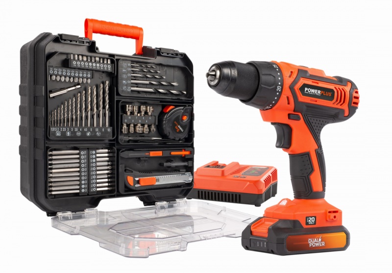 POWDP15300 - Aku šroubovák / vrtačka 20V  plus  78ks přísl. v kufru SET