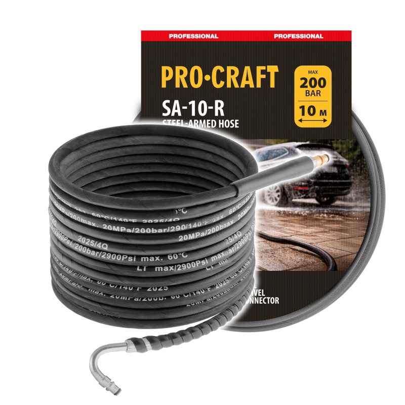 Armovaná hadice (úhlová koncovka + rychlospojka) Procraft SA-10-R, 10m