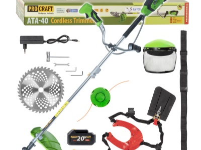 Aku křovinořez Procraft ATA-40C + dvouramenný popruh a ochranný štít