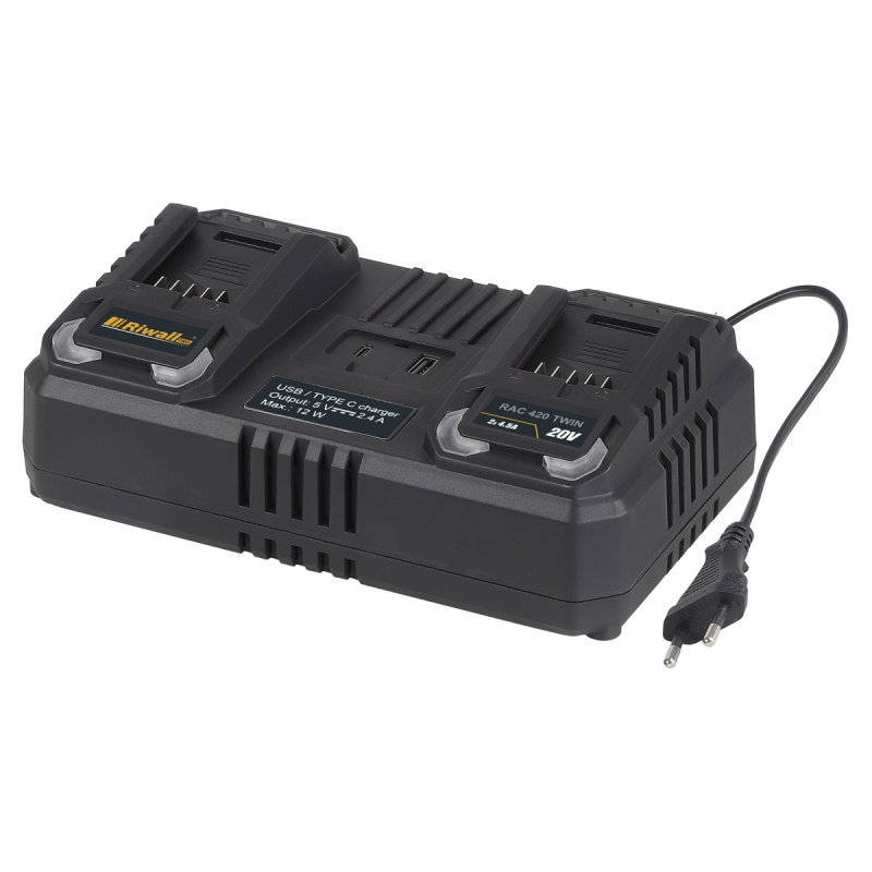 Riwall PRO RAC 420 TWIN - dvojitá rychlonabíječka pro aku baterie 20 V (4,5 A)