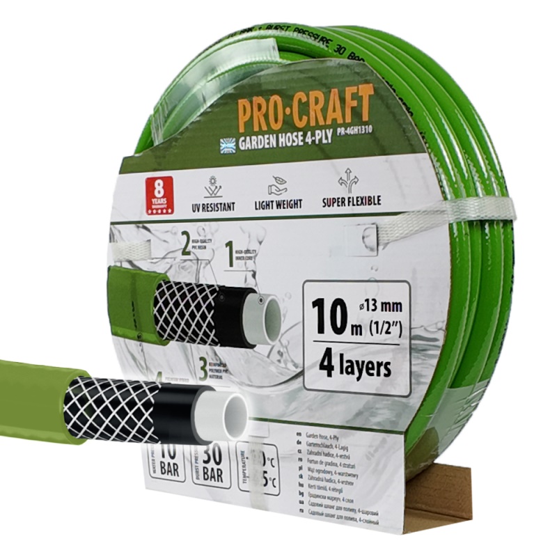 Zelená zahradní hadice Procraft PR-4GH1310 4 vrstvy, 1/2" 10 m
