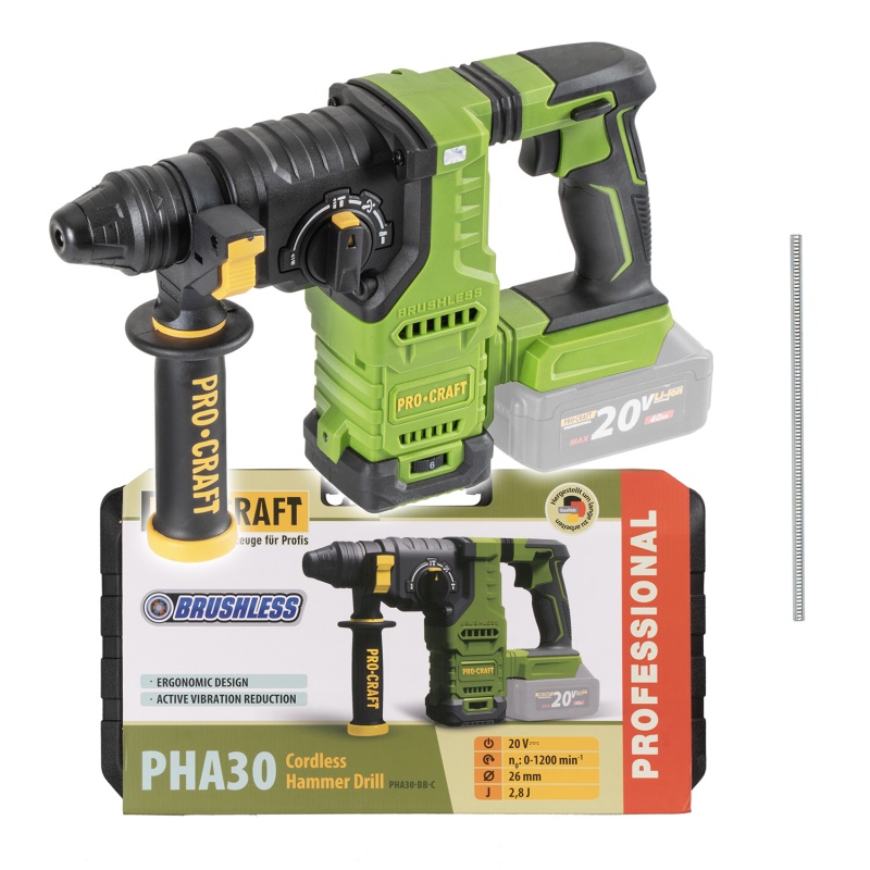 Aku vrtací kladivo Procraft PHA30bb (bez baterie a nabíječky v kufru)