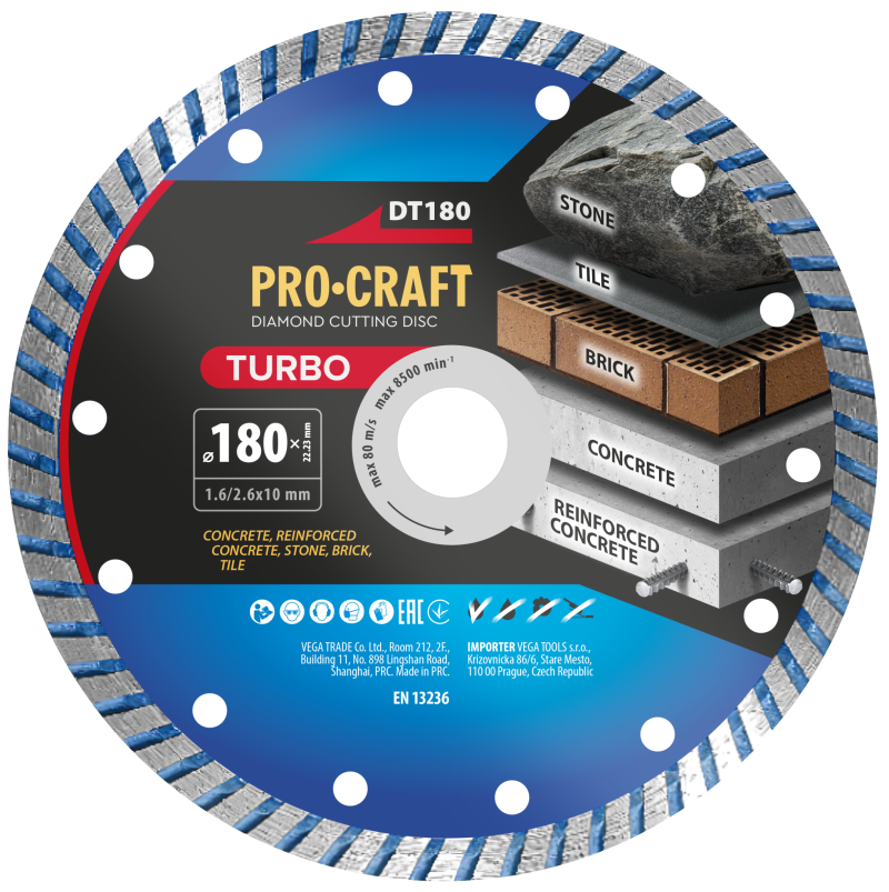 Diamantový řezný kotouč Turbo Procraft DT180