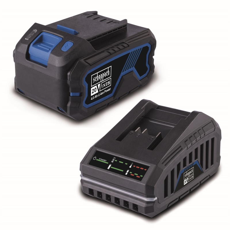Scheppach SBSK4.0 - 20 V IXES set nabíječky 2,4 A a lithium-iontové baterie 4 Ah