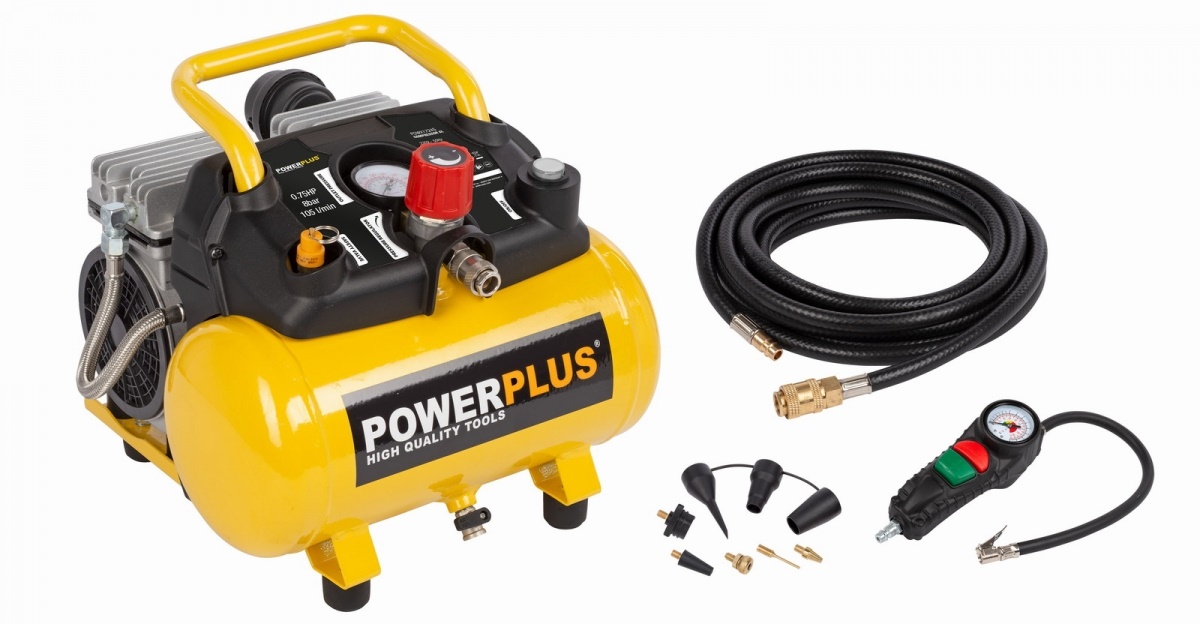 POWX1724S - Kompresor SILENT 550W 6L  plus 10ks přísl. Bezolejový