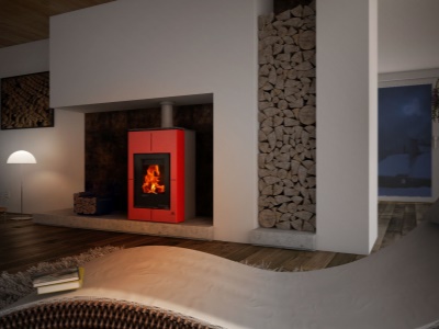 HS Flamingo SAPORO 11 červená - teplovzdušná krbová kamna