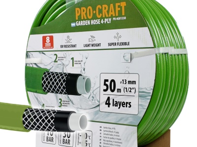 Zelená zahradní hadice Procraft PR-4GH1350 4 vrstvy, 1/2" 50 m