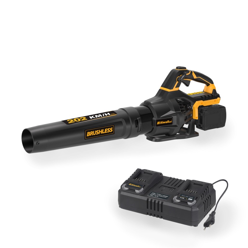 Riwall PRO RABL 3220i SET - aku foukač 2 x 20 V + 2x 4 Ah baterie + duální rychlonabíječka 4,5 A