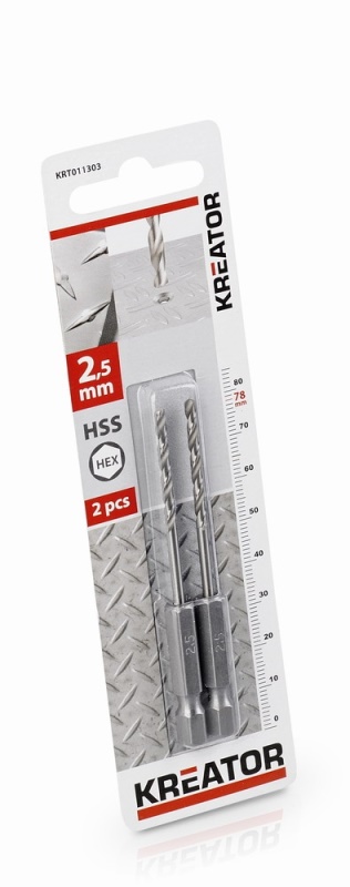 KRT011303 - 2 ks HSS Vrtáků do kovu HEX 2.5 x 78 mm