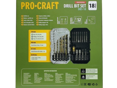 Sada vrtáků a bitů Procraft DBS-18, S2