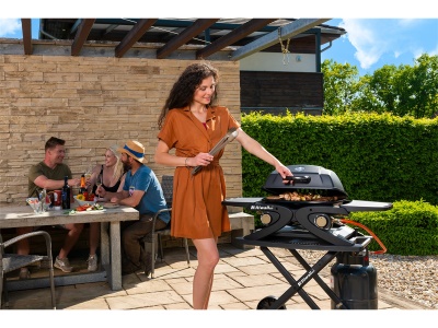 Riwall PRO RGG 20 Compact SET - Přenosný plynový gril 4,2 kW se dvěma hořáky a pojízdným skládacím stolkem