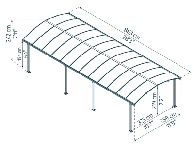 Palram - Canopia Arcadia 8500 - hliníkový (montovaný) přístřešek s obloukovou střechou